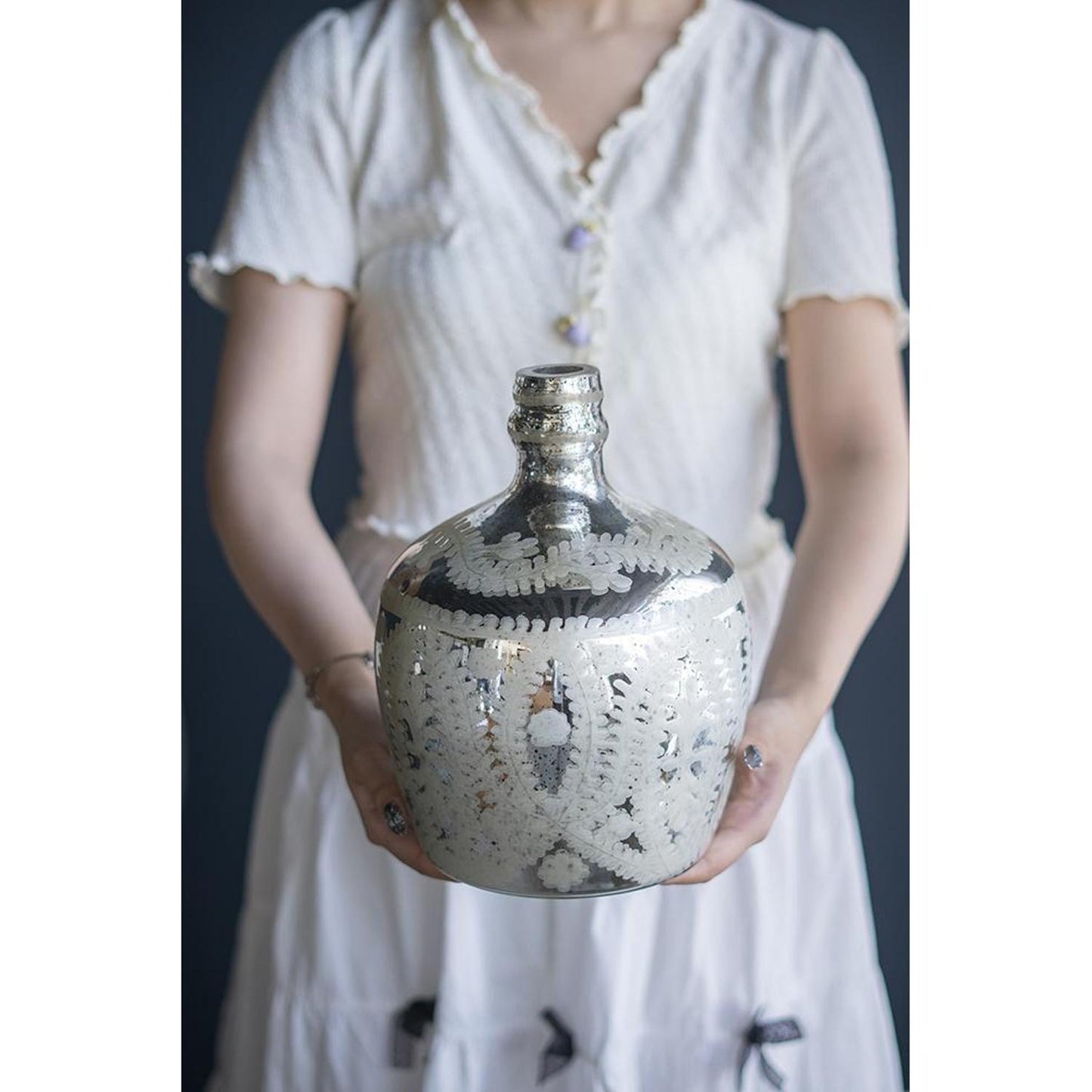 10" Silver Floral Round Glass Table Vase - Loft&Timber