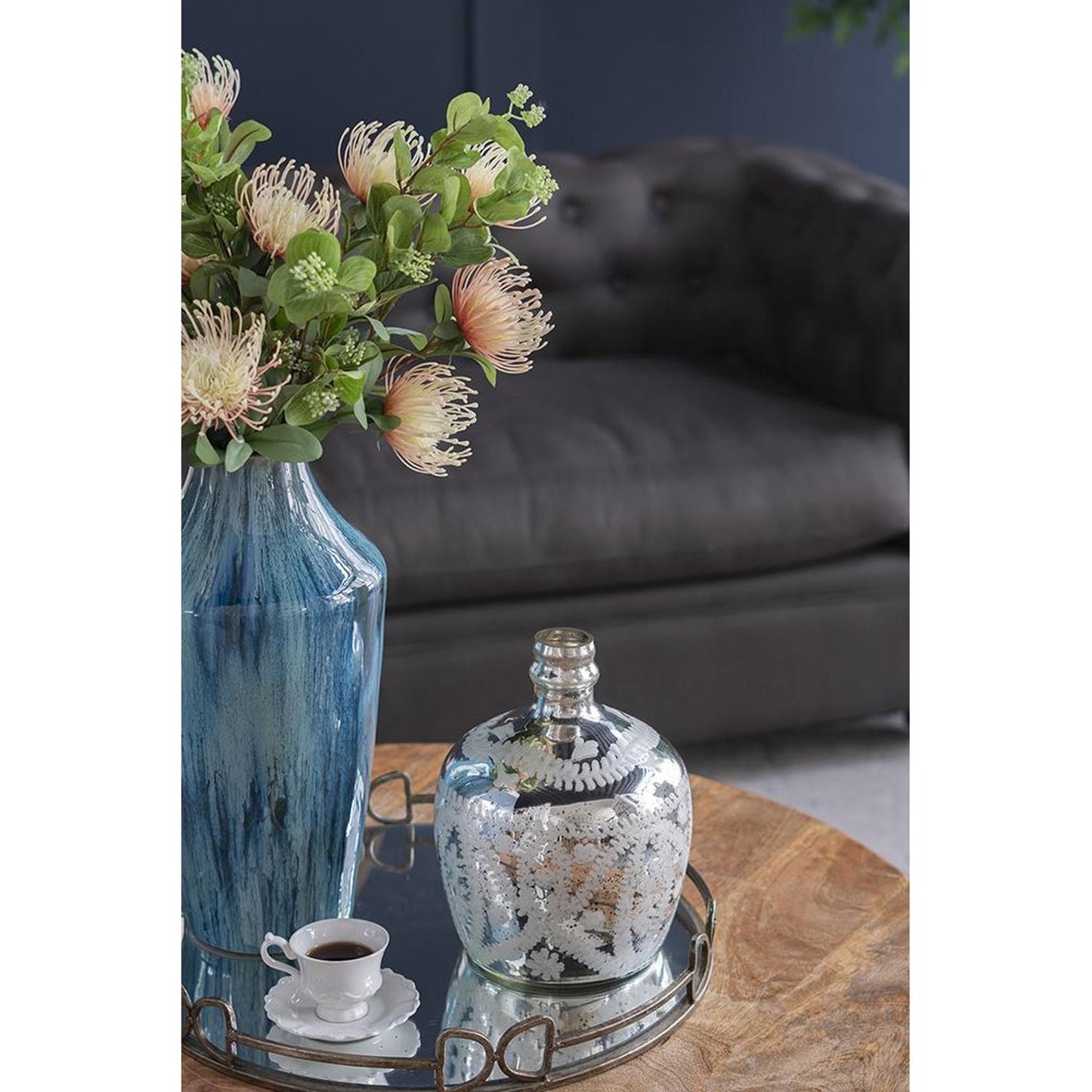 10" Silver Floral Round Glass Table Vase - Loft&Timber