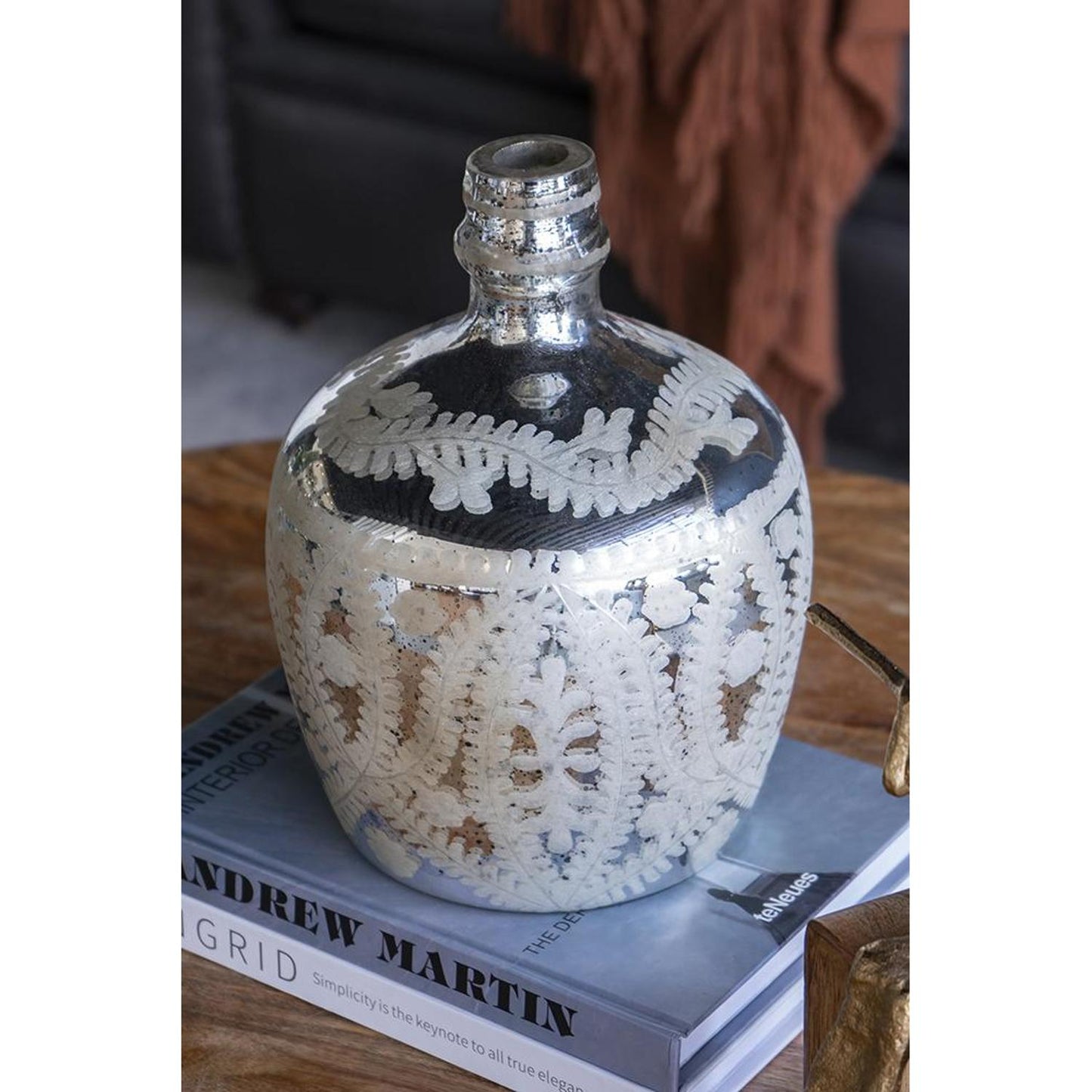 10" Silver Floral Round Glass Table Vase - Loft&Timber