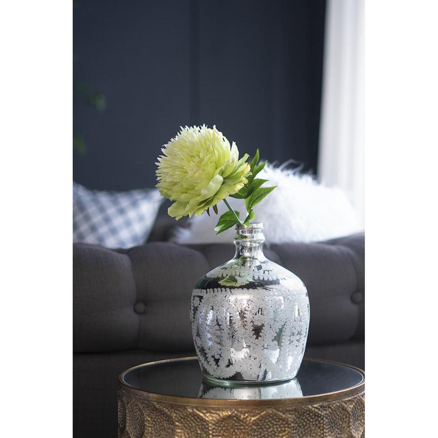 10" Silver Floral Round Glass Table Vase - Loft&Timber