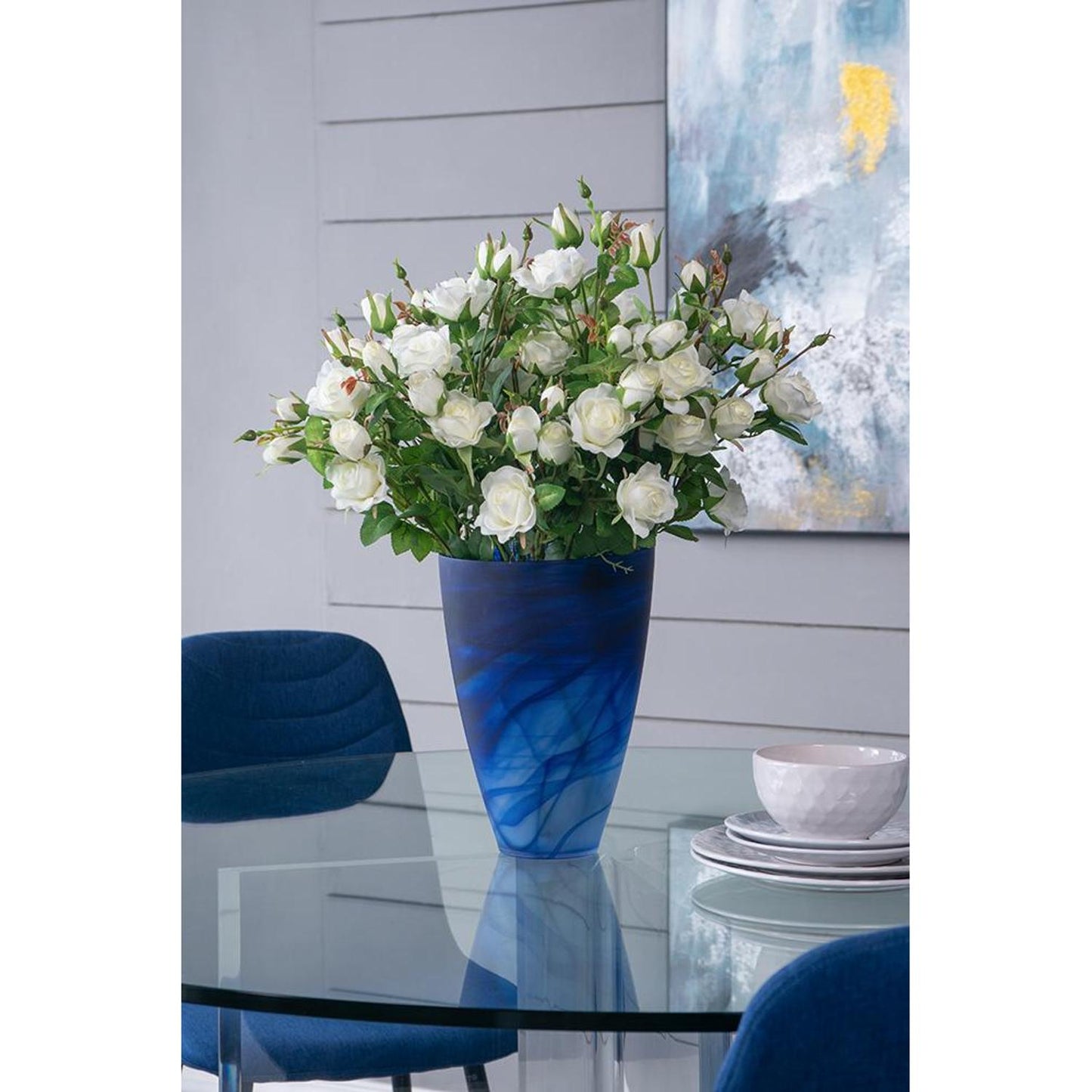 12" Blue Round Glass Table Vase - Loft&Timber