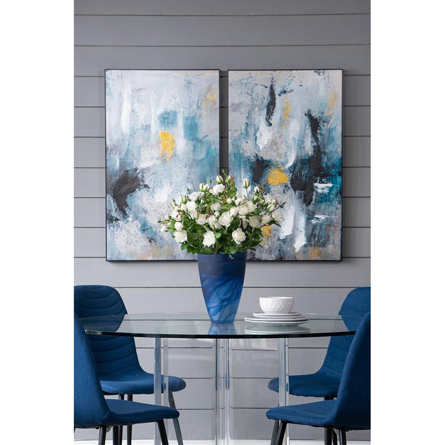 12" Blue Round Glass Table Vase - Loft&Timber