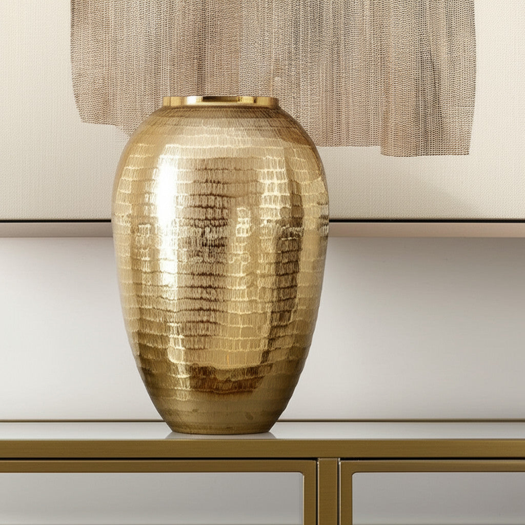 17" Gold Round Aluminum Table Vase - Loft&Timber
