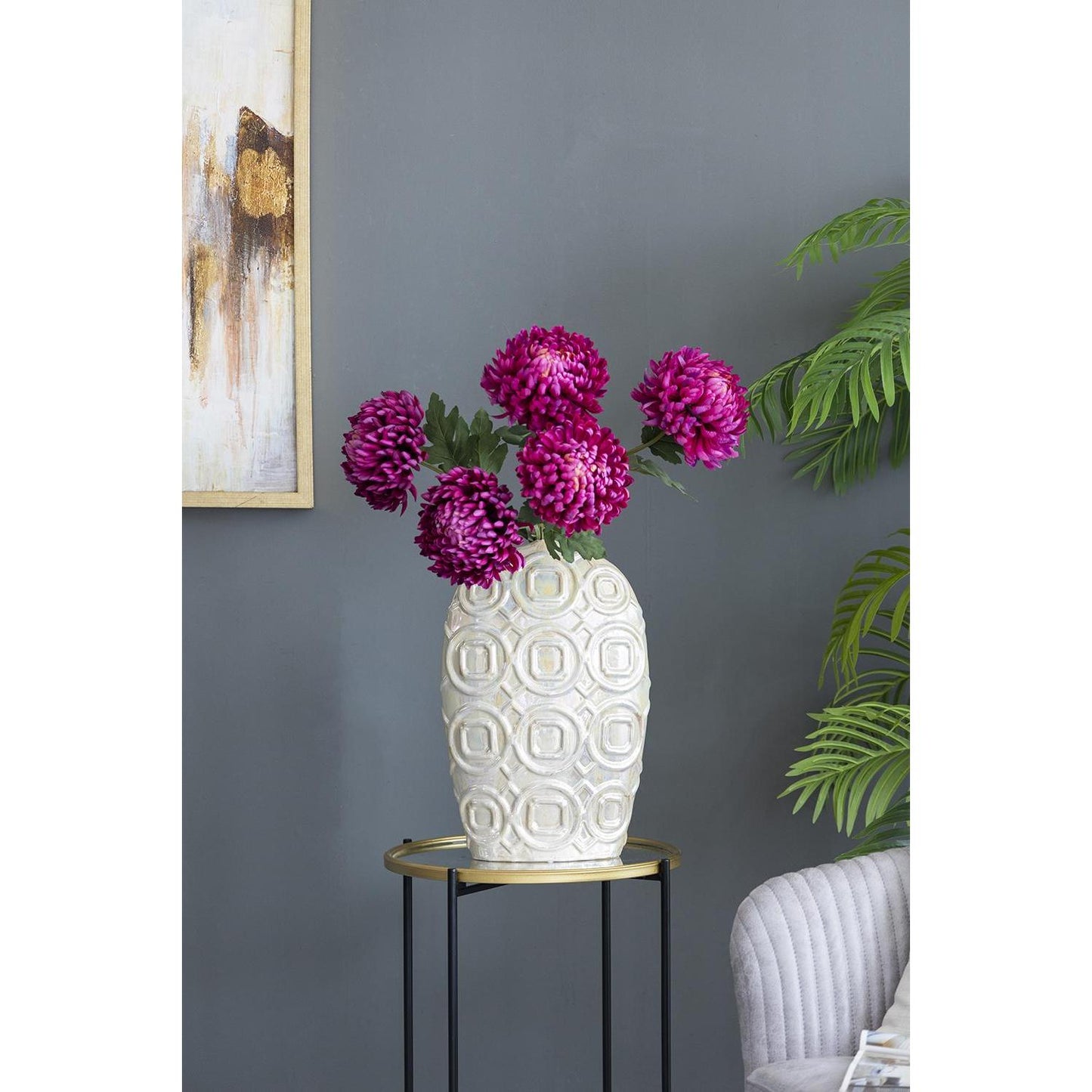 16" Ivory Geometric Bud Ceramic Table Vase - Loft&Timber