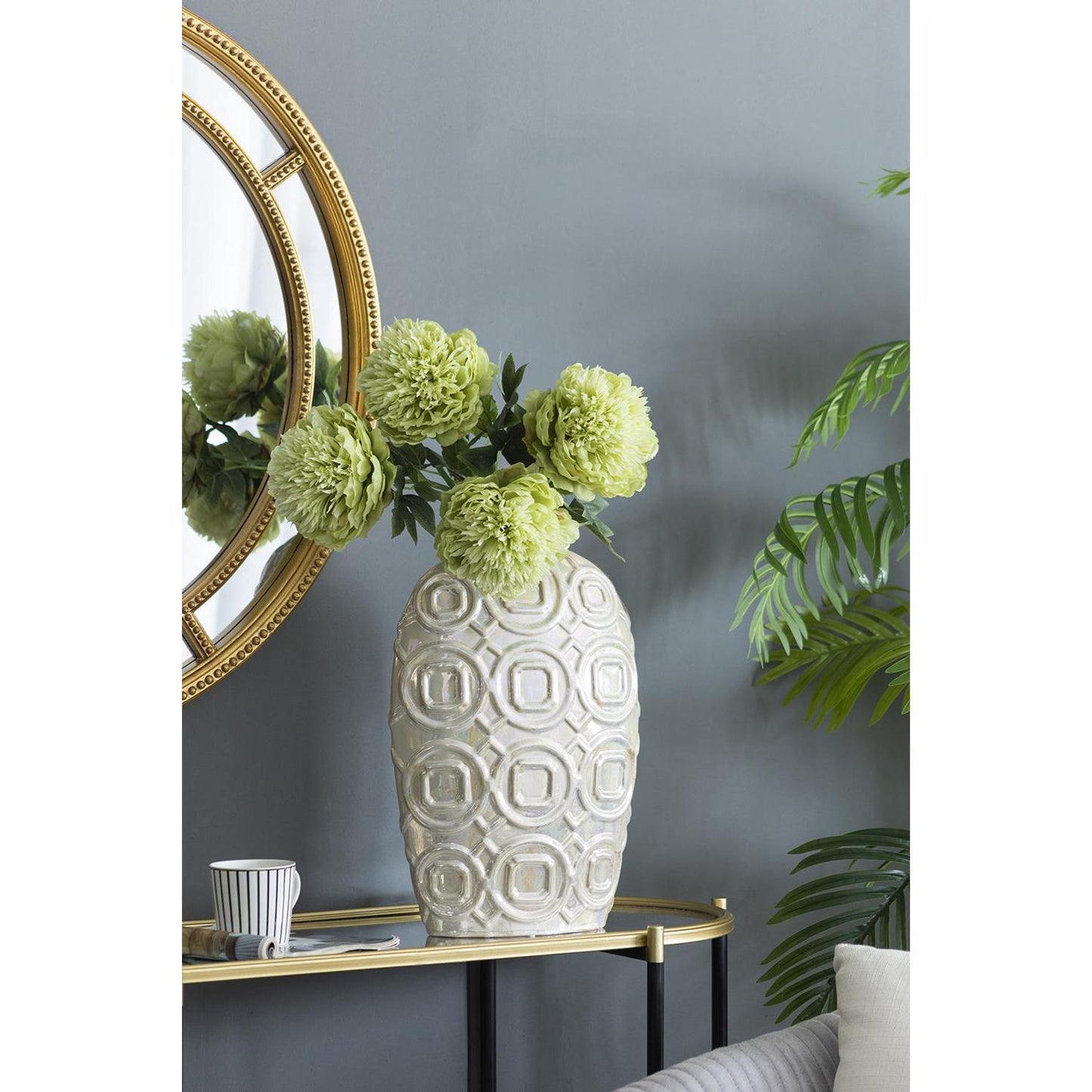 16" Ivory Geometric Bud Ceramic Table Vase - Loft&Timber