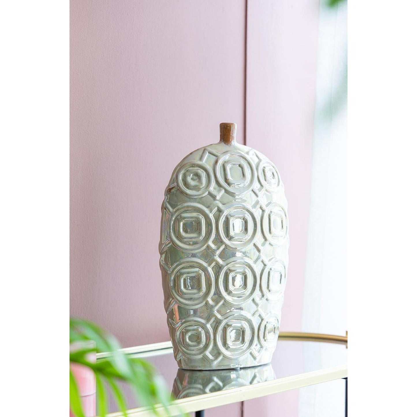 20" Ivory Geometric Bud Ceramic Table Vase - Loft&Timber