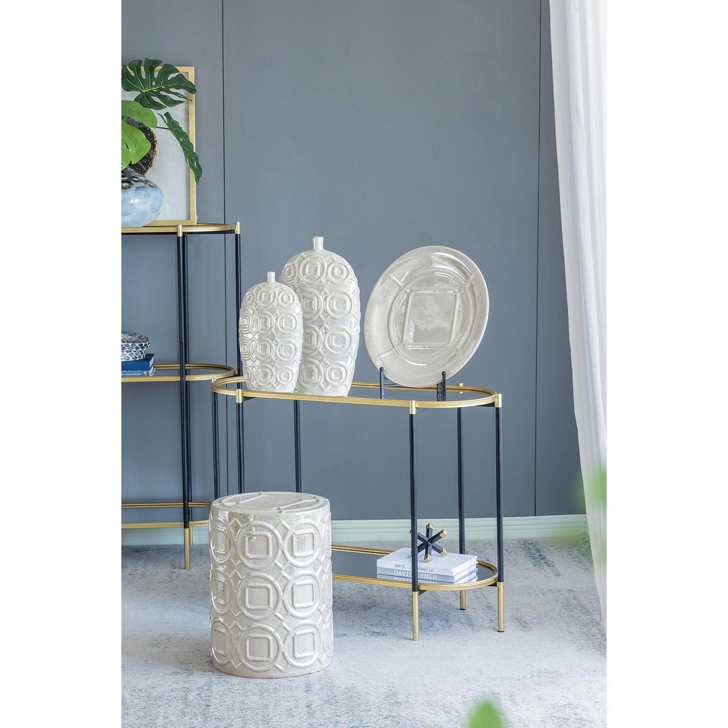 20" Ivory Geometric Bud Ceramic Table Vase - Loft&Timber