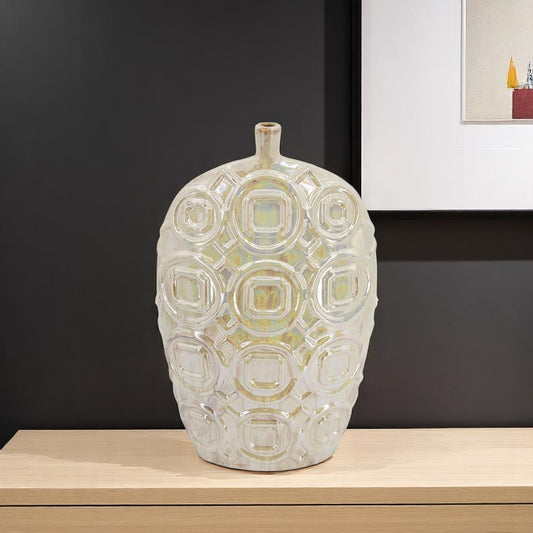 20" Ivory Geometric Bud Ceramic Table Vase - Loft&Timber