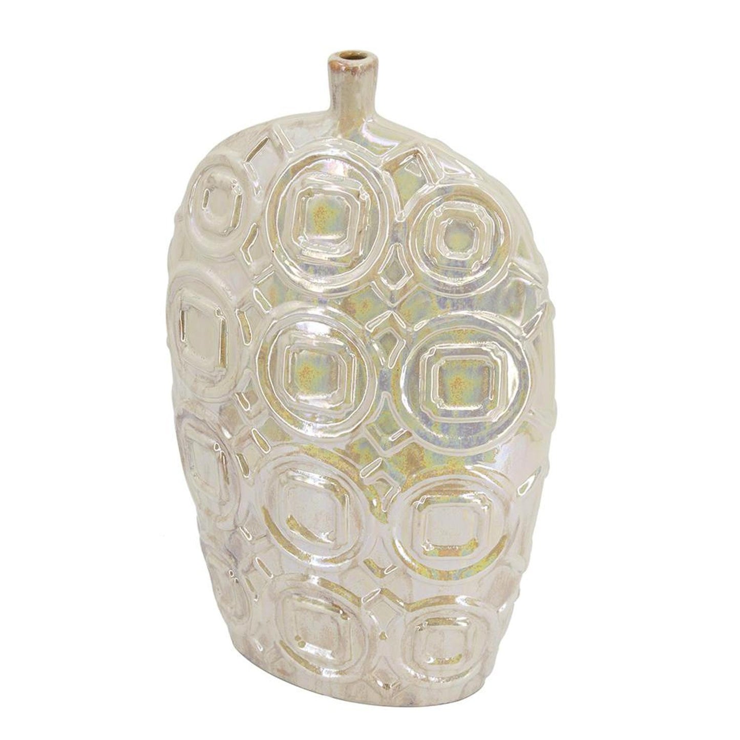 20" Ivory Geometric Bud Ceramic Table Vase - Loft&Timber