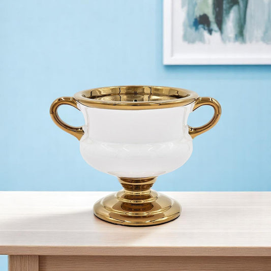 6" White And Gold Amphora Ceramic Table Vase - Loft&Timber