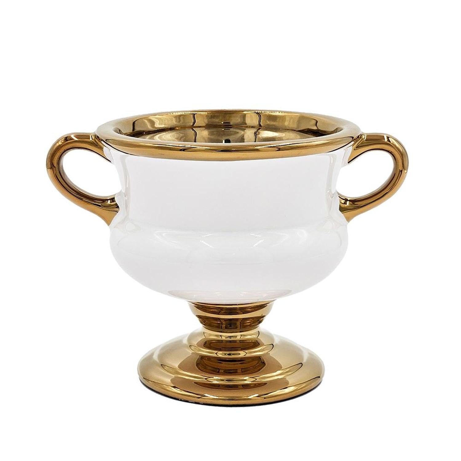 6" White And Gold Amphora Ceramic Table Vase - Loft&Timber