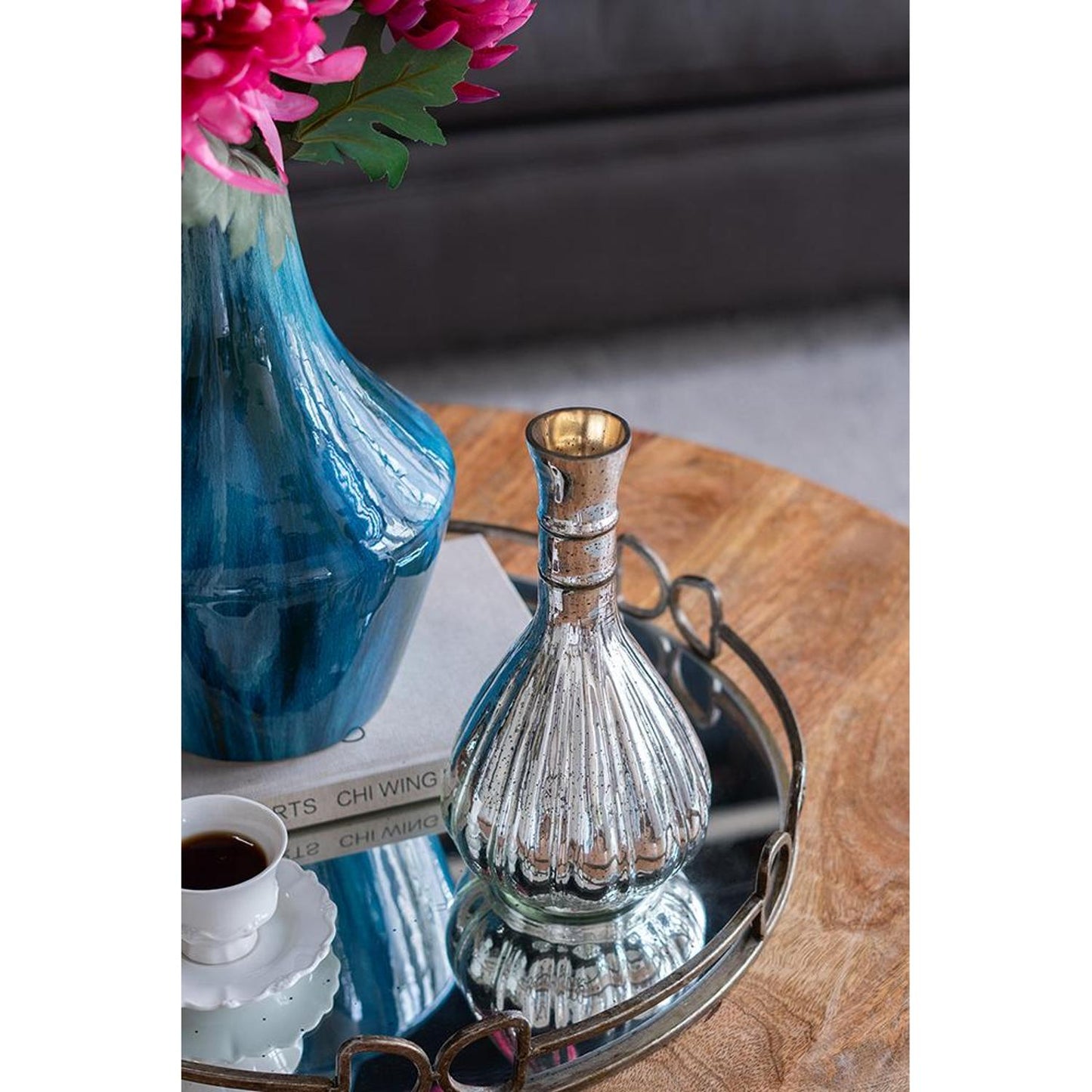 10" Silver Round Glass Table Vase - Loft&Timber