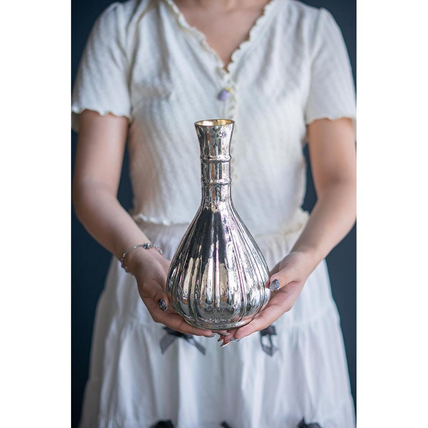 10" Silver Round Glass Table Vase - Loft&Timber