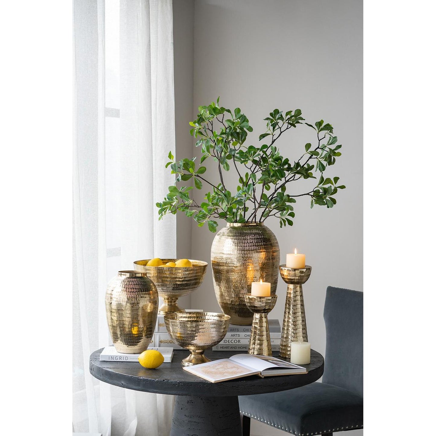 13" Gold Round Aluminum Table Vase - Loft&Timber