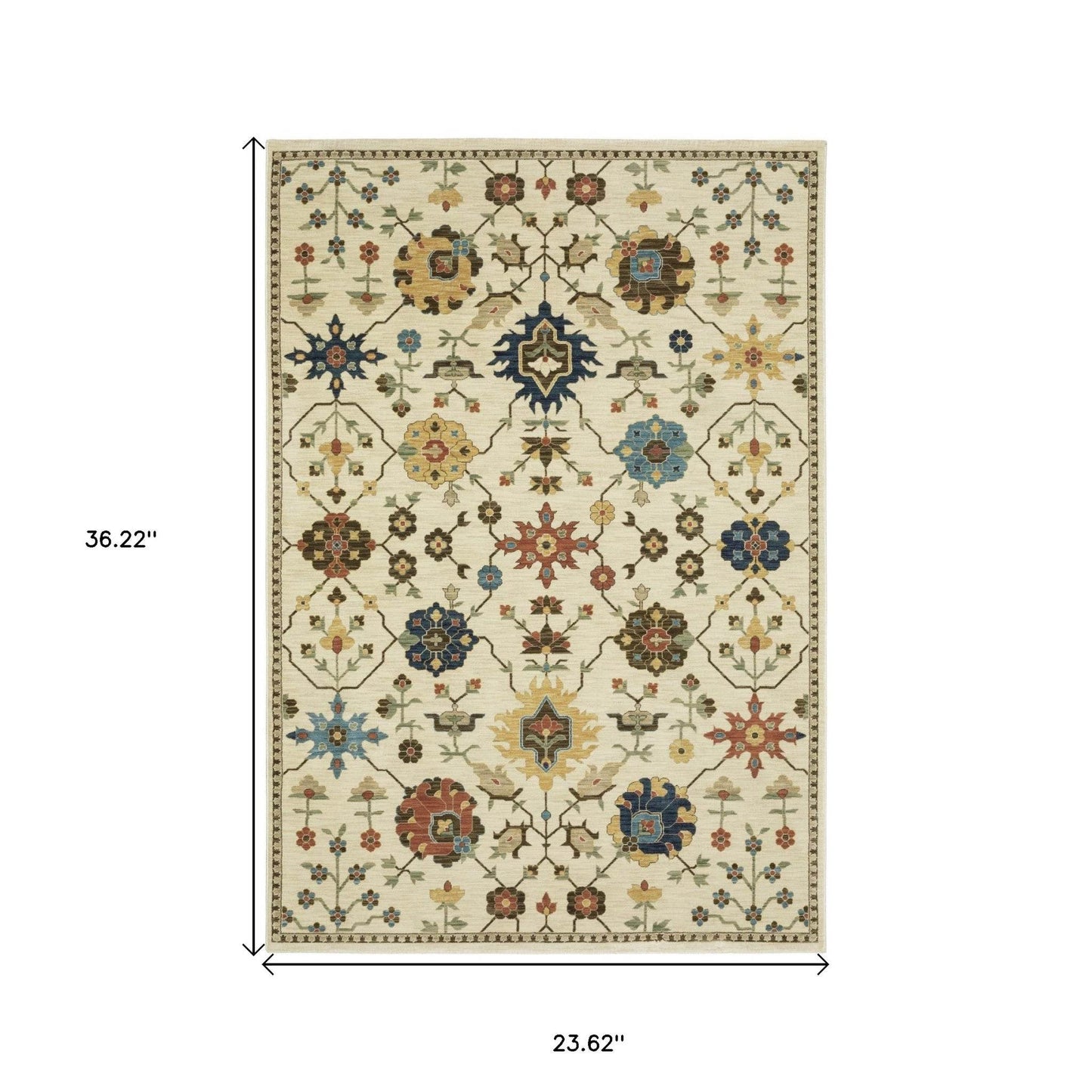 2' X 3' Ivory And Gold Oriental Area Rug With Fringe - Loft&Timber