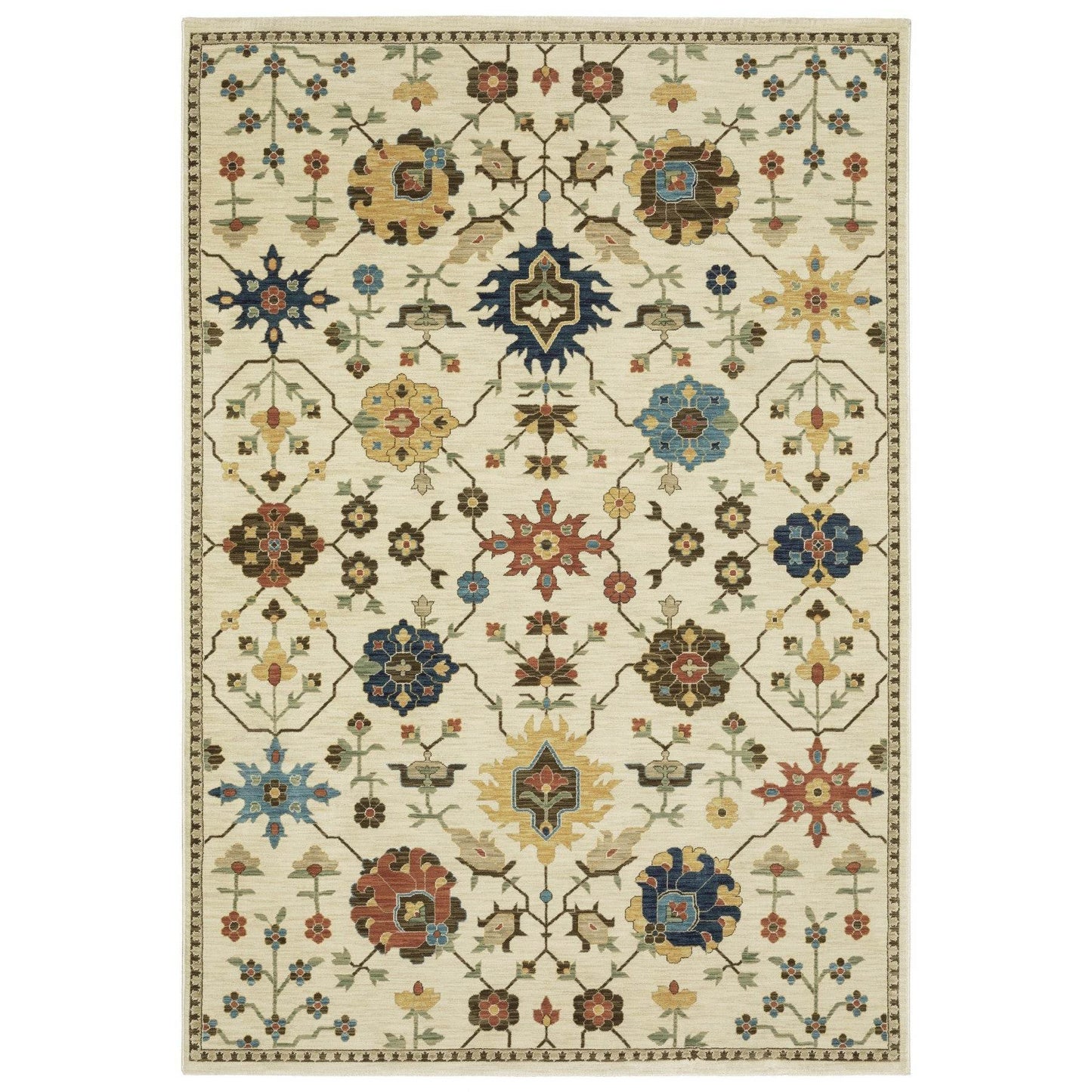 2' X 3' Ivory And Gold Oriental Area Rug With Fringe - Loft&Timber