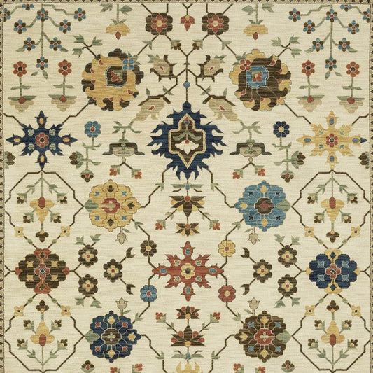 2' X 3' Ivory And Gold Oriental Area Rug With Fringe - Loft&Timber