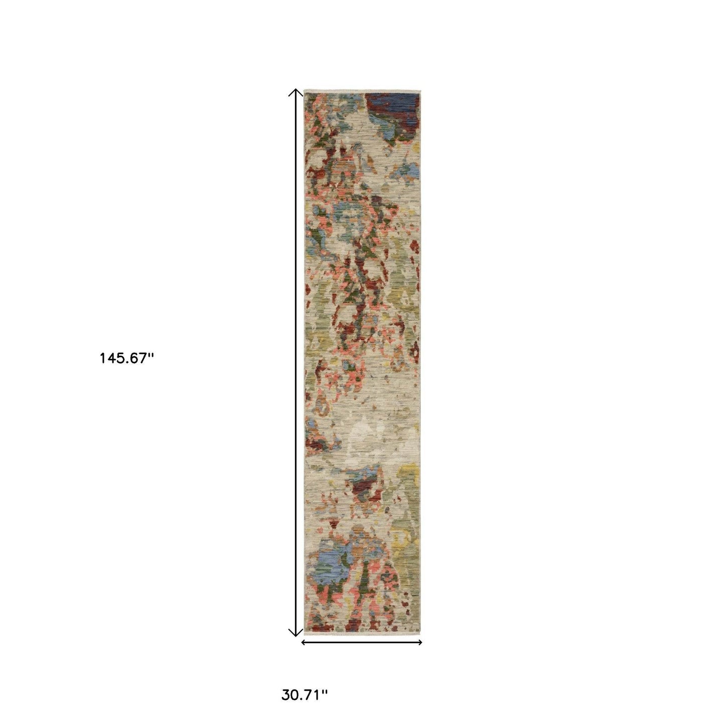 12' Beige Pink And Yellow Abstract Runner Rug With Fringe - Loft&Timber