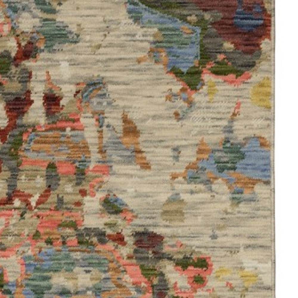 12' Beige Pink And Yellow Abstract Runner Rug With Fringe - Loft&Timber