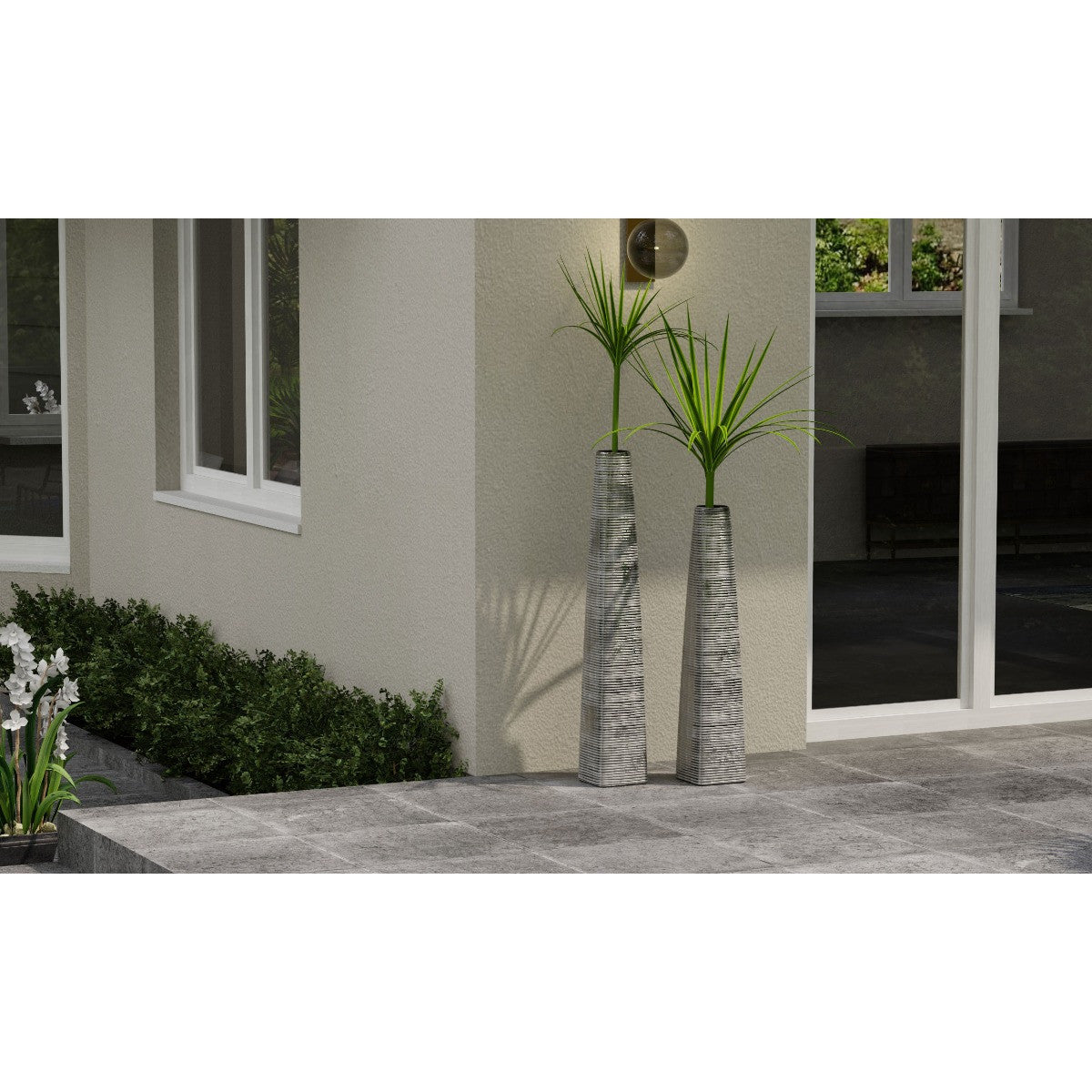 40" Silver Striped Tapered Ceramic Floor Vase - Loft&Timber