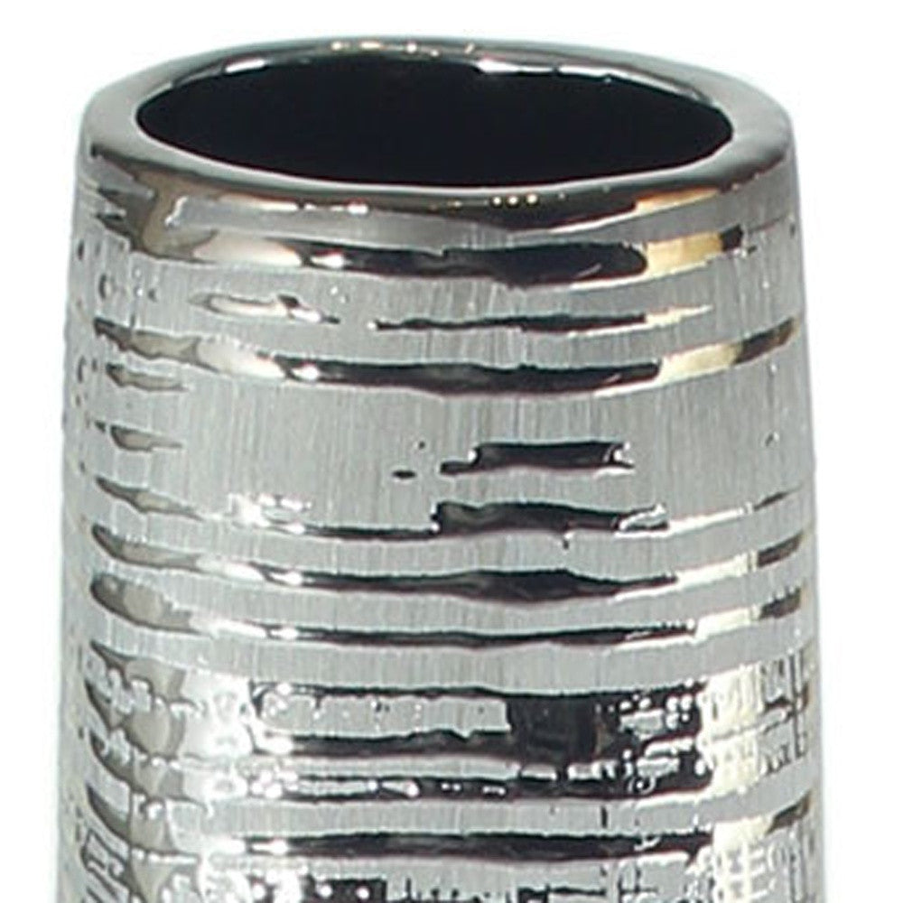 40" Silver Striped Tapered Ceramic Floor Vase - Loft&Timber