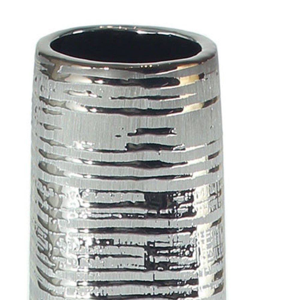 40" Silver Striped Tapered Ceramic Floor Vase - Loft&Timber