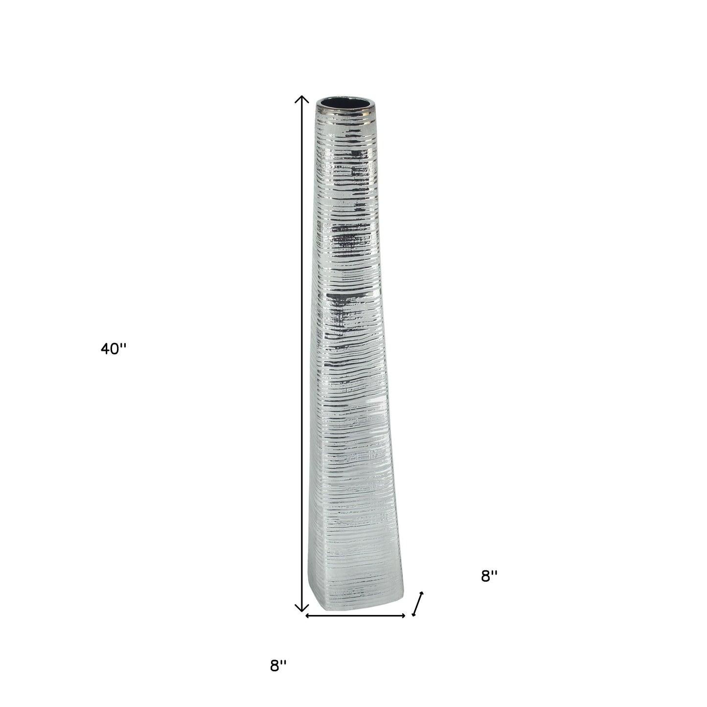 40" Silver Striped Tapered Ceramic Floor Vase - Loft&Timber