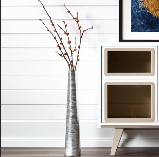 40" Silver Striped Tapered Ceramic Floor Vase - Loft&Timber
