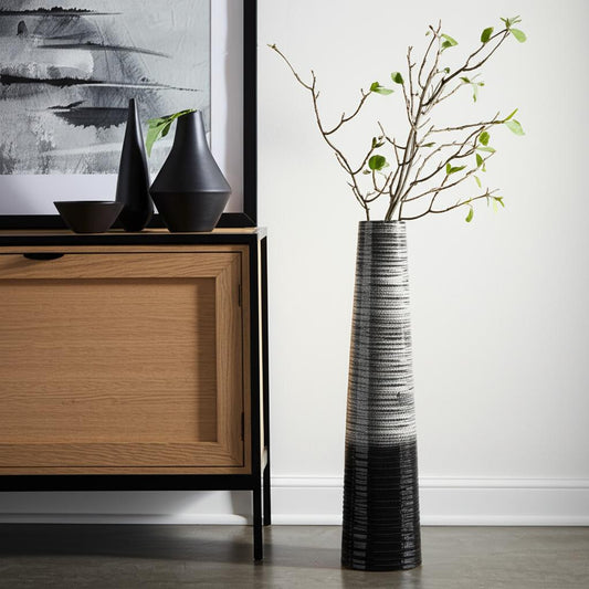 47" Black And Gray Ombre Tapered Ceramic Floor Vase - Loft&Timber