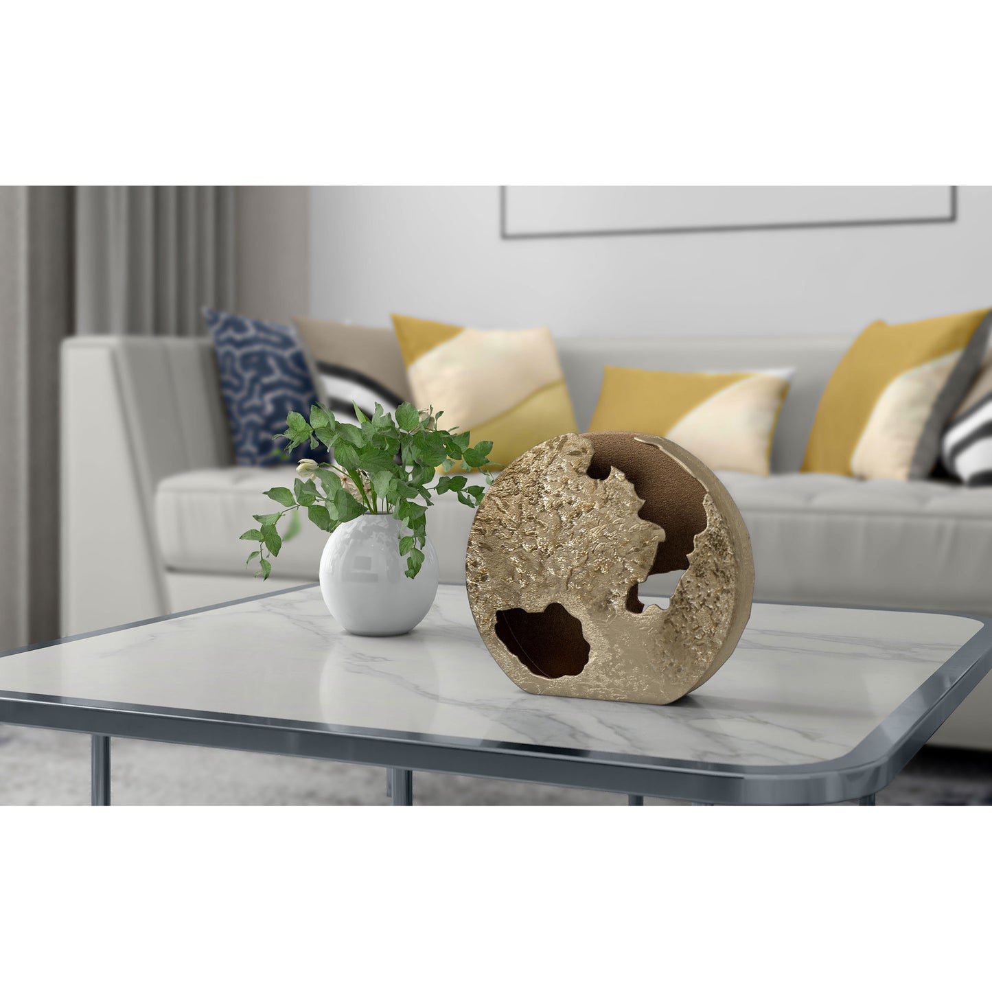 12" Gold Hammered Round Aluminum Table Vase - Loft&Timber