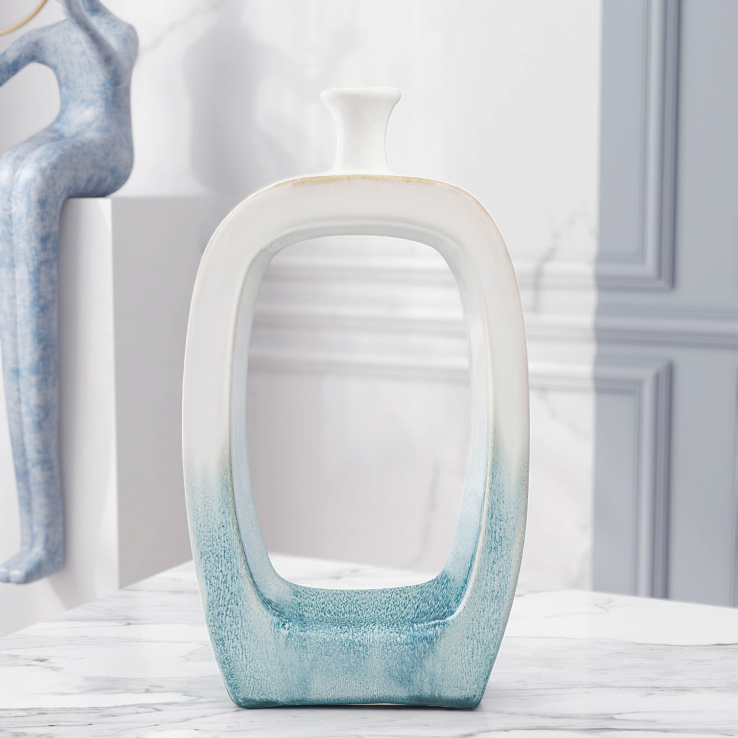 18" Aqua And White Ombre Ceramic Table Vase - Loft&Timber