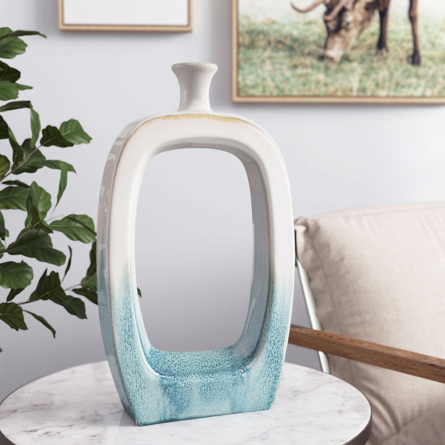 18" Aqua And White Ombre Ceramic Table Vase - Loft&Timber