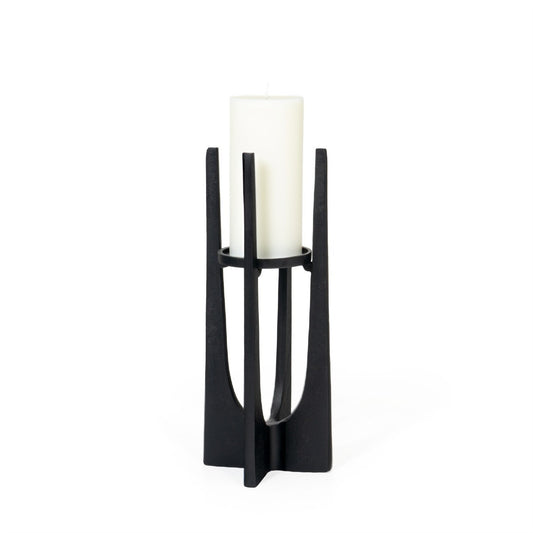 12" Black Distressed Aluminum Geometric Tabletop Pillar Candle Holder - Loft&Timber