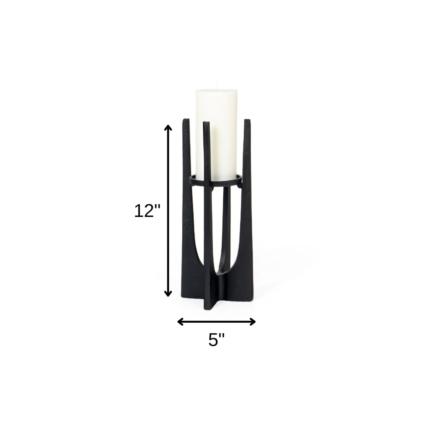 12" Black Distressed Aluminum Geometric Tabletop Pillar Candle Holder - Loft&Timber
