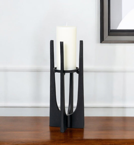 12" Black Distressed Aluminum Geometric Tabletop Pillar Candle Holder - Loft&Timber