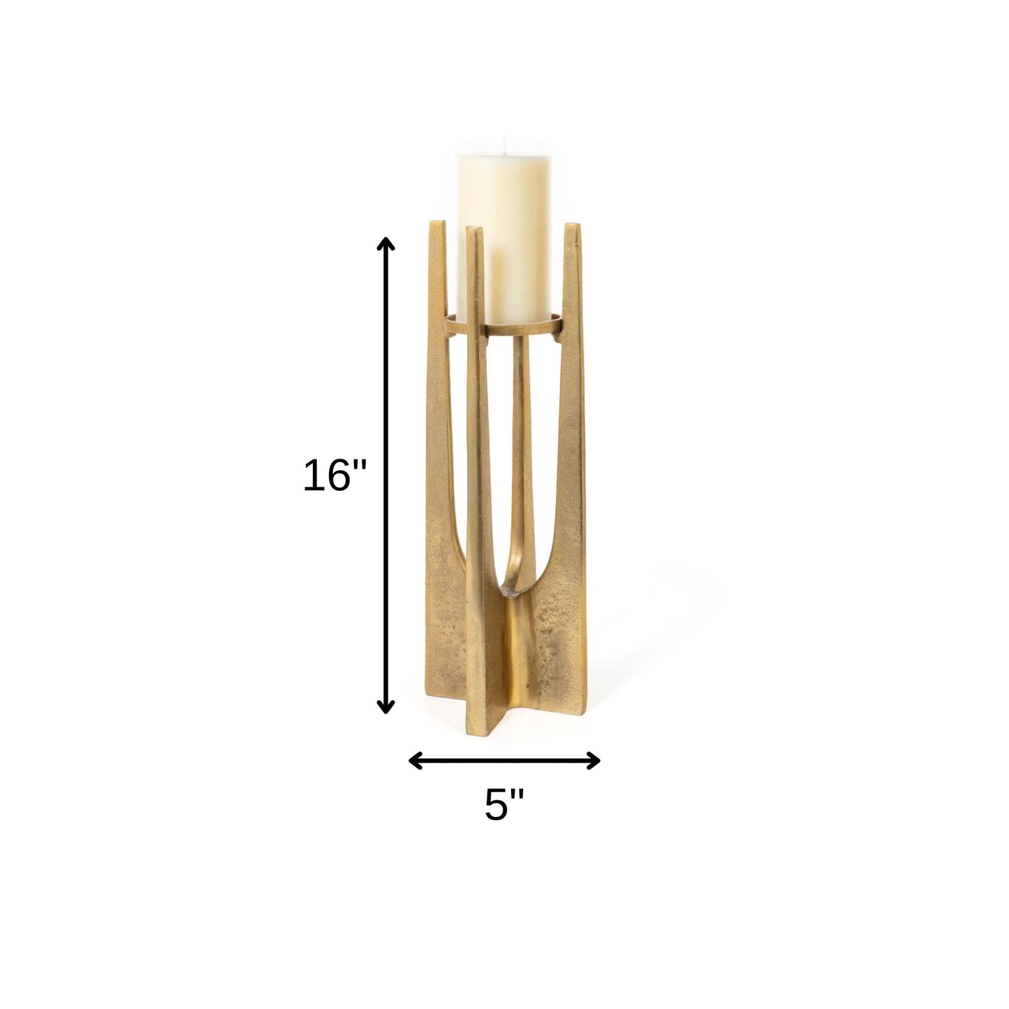 16" Gold Distressed Aluminum Geometric Tabletop Pillar Candle Holder - Loft&Timber