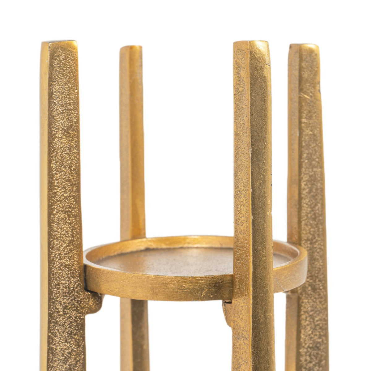 16" Gold Distressed Aluminum Geometric Tabletop Pillar Candle Holder - Loft&Timber