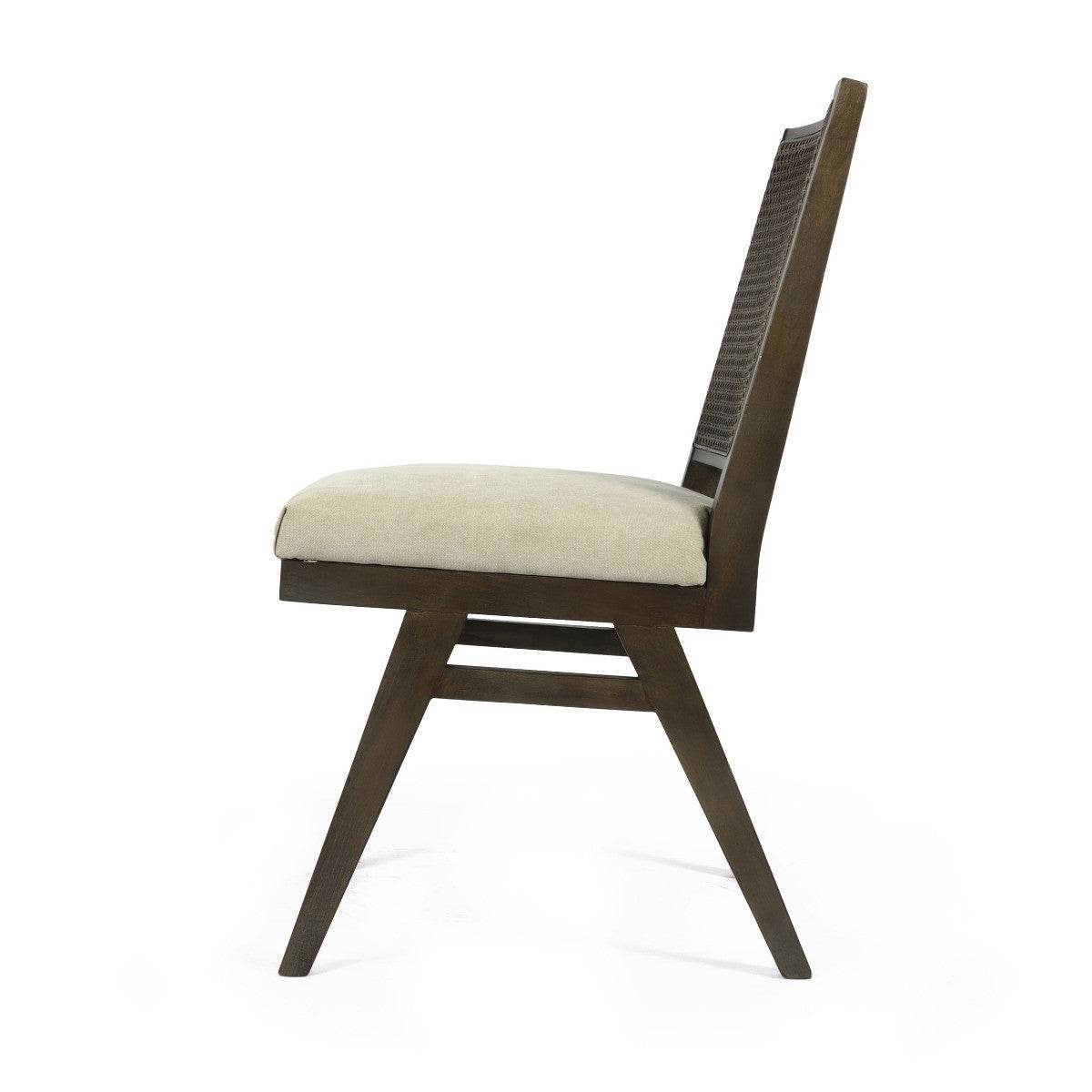 Set of Two Dark Brown And Gray Wood Cane And Upholstery Dining Side Chairs - Loft&Timber