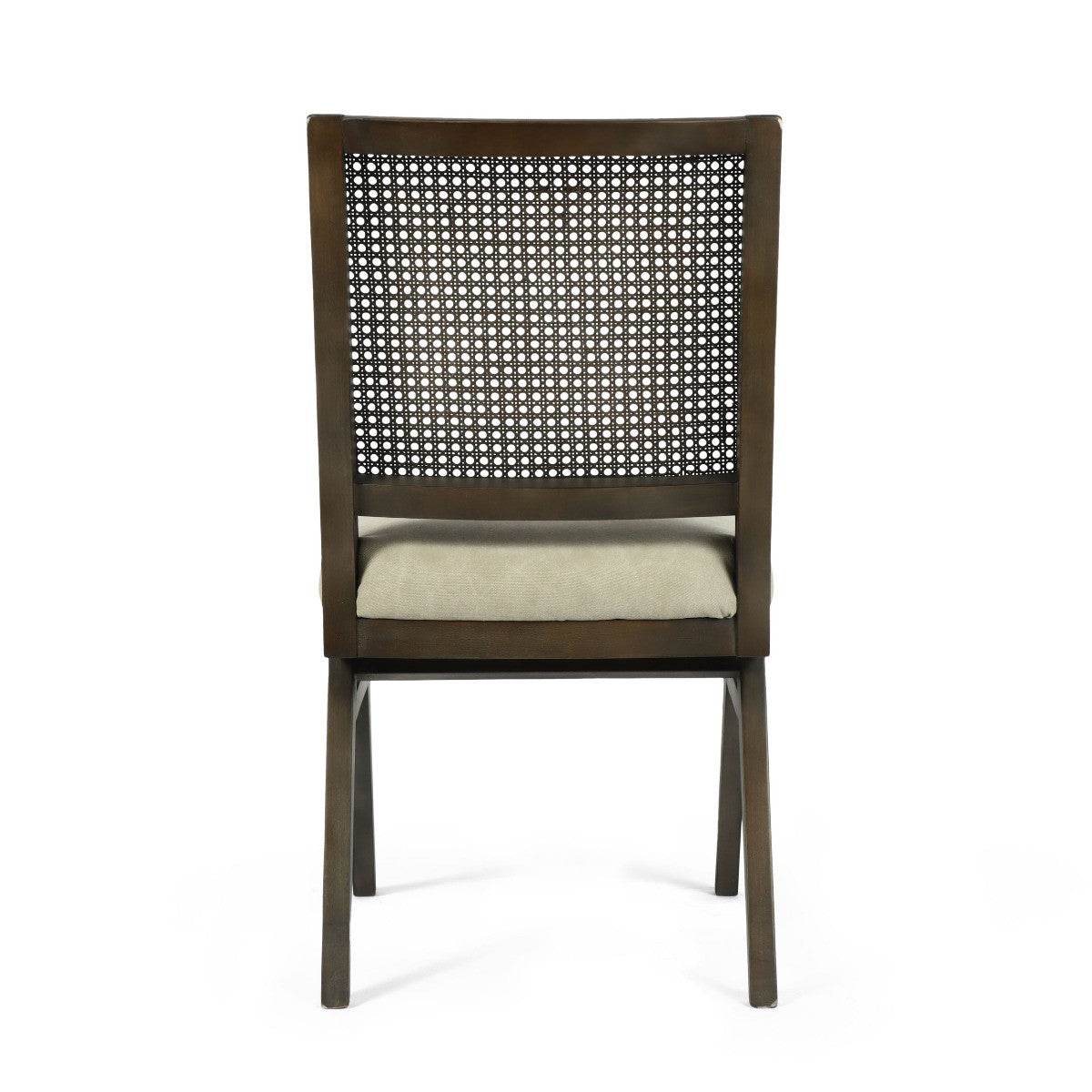 Set of Two Dark Brown And Gray Wood Cane And Upholstery Dining Side Chairs - Loft&Timber