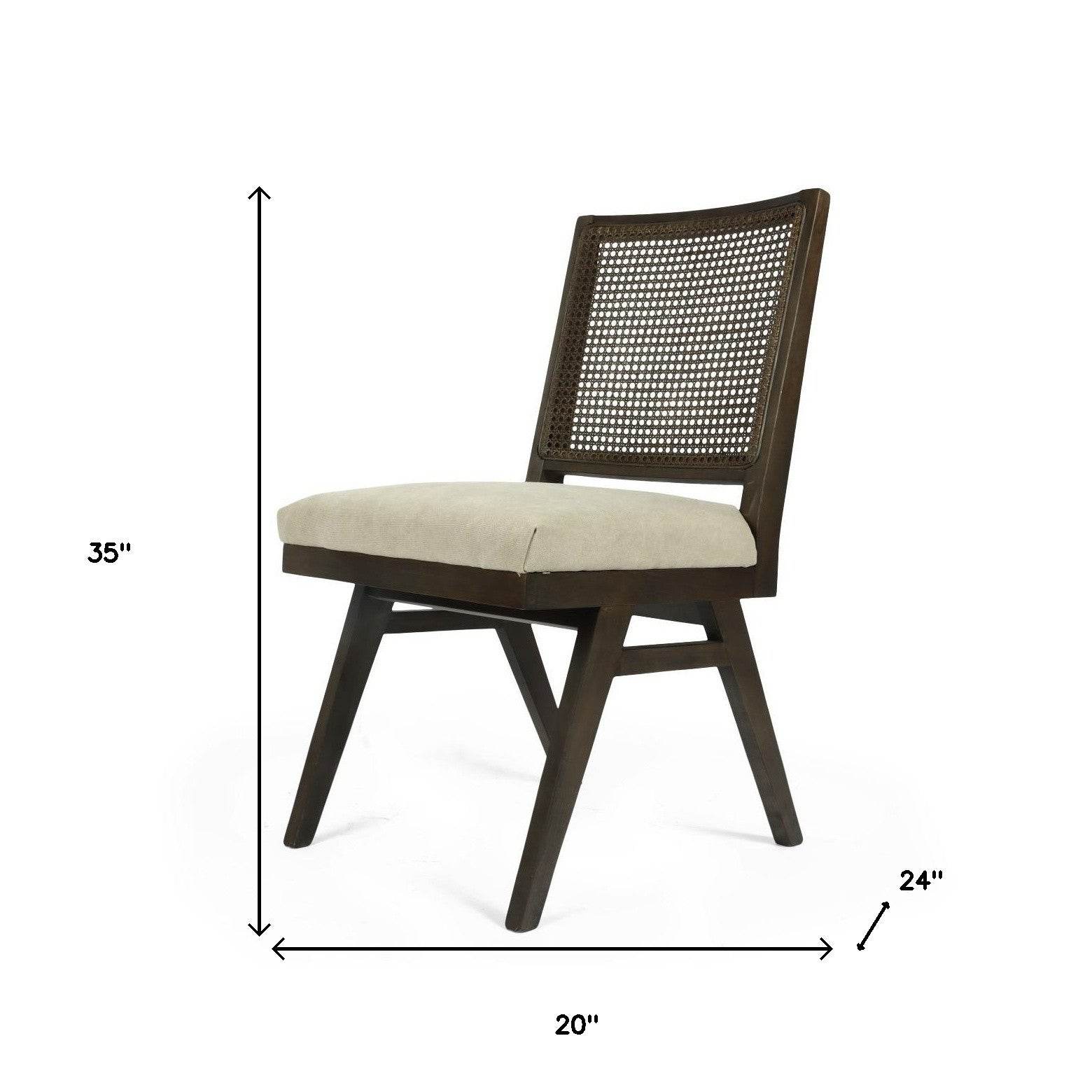 Set of Two Dark Brown And Gray Wood Cane And Upholstery Dining Side Chairs - Loft&Timber
