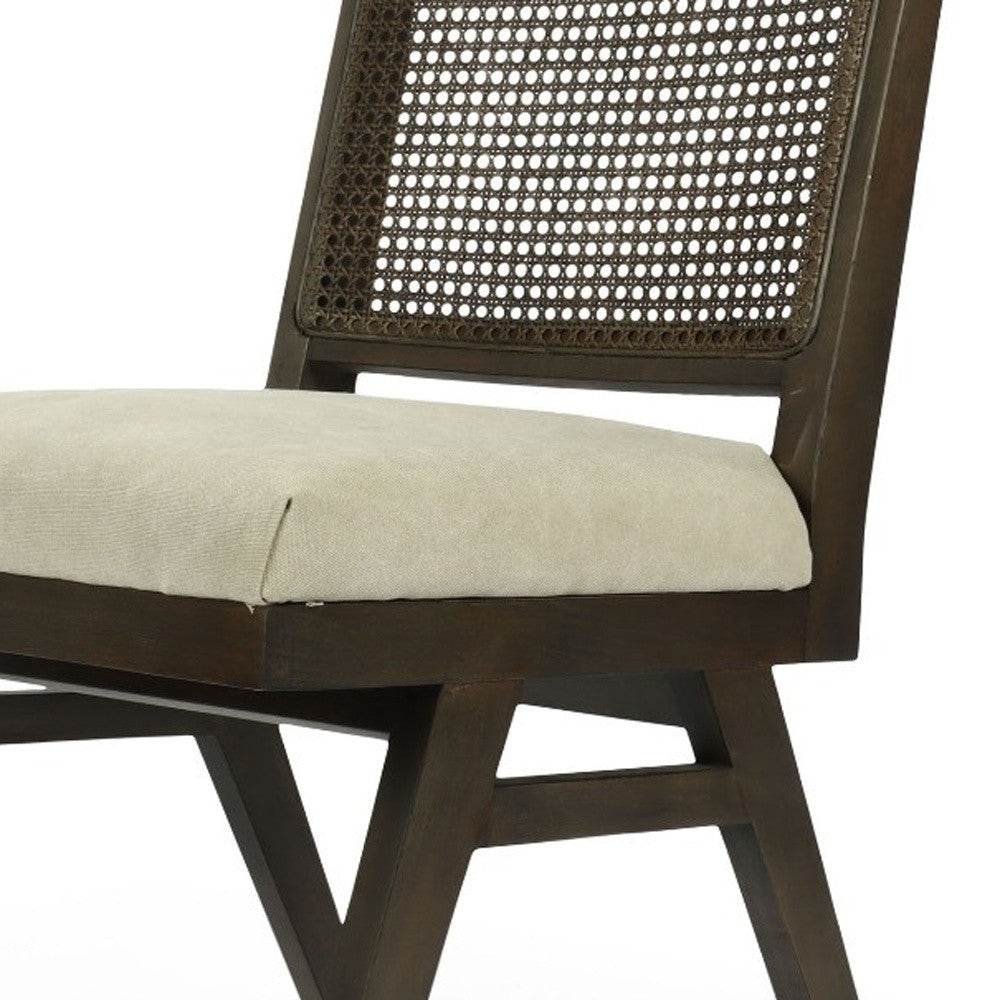 Set of Two Dark Brown And Gray Wood Cane And Upholstery Dining Side Chairs - Loft&Timber