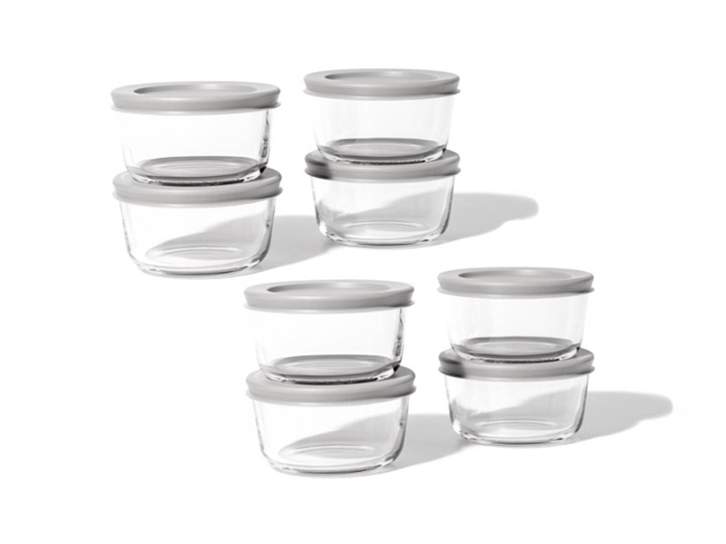 Glass Food Storage Containers - 16 Piece 7oz Set (8 Containers + 8 Lids), Grey - Loft&Timber