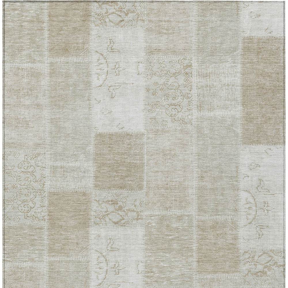 3' X 5' Taupe Beige And Tan Patchwork Washable Indoor Outdoor Area Rug - Loft&Timber