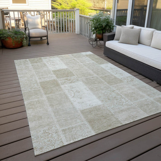 3' X 5' Taupe Beige And Tan Patchwork Washable Indoor Outdoor Area Rug - Loft&Timber