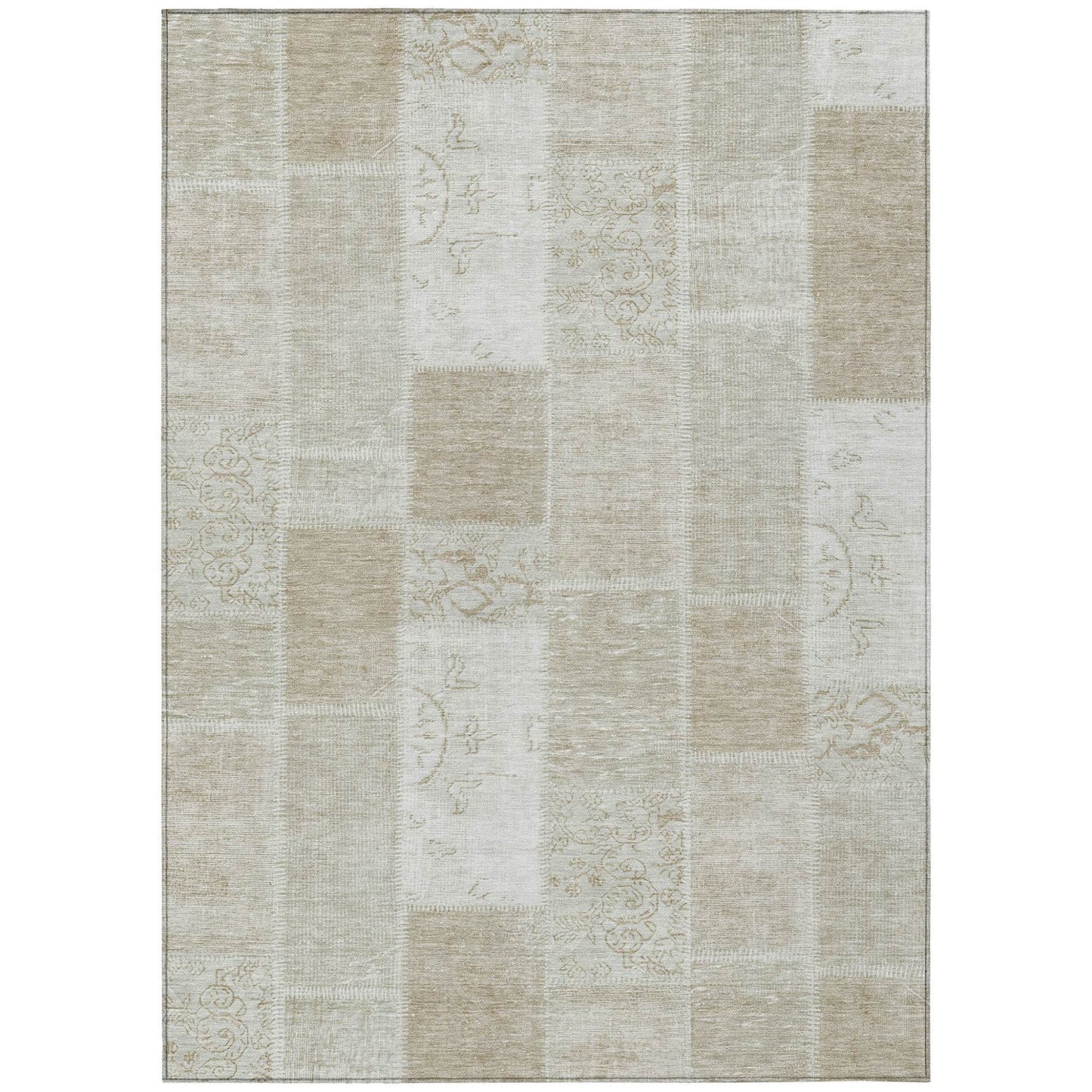 3' X 5' Taupe Beige And Tan Patchwork Washable Indoor Outdoor Area Rug - Loft&Timber