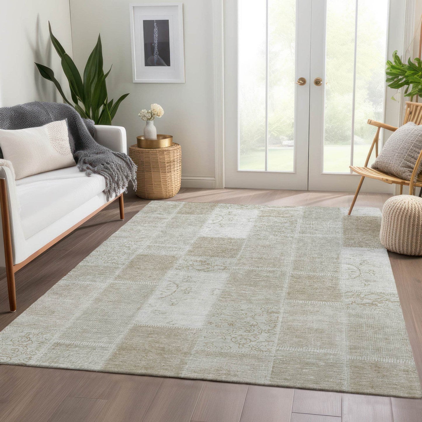 3' X 5' Taupe Beige And Tan Patchwork Washable Indoor Outdoor Area Rug - Loft&Timber