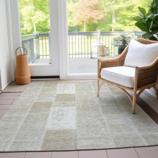 3' X 5' Taupe Beige And Tan Patchwork Washable Indoor Outdoor Area Rug - Loft&Timber