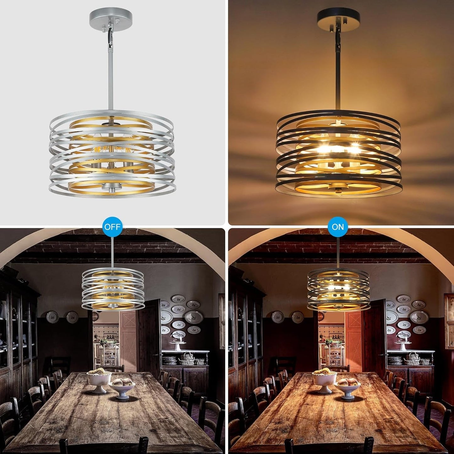 12.6" Silver Drum Pendant Light Gold Interior - Loft&Timber