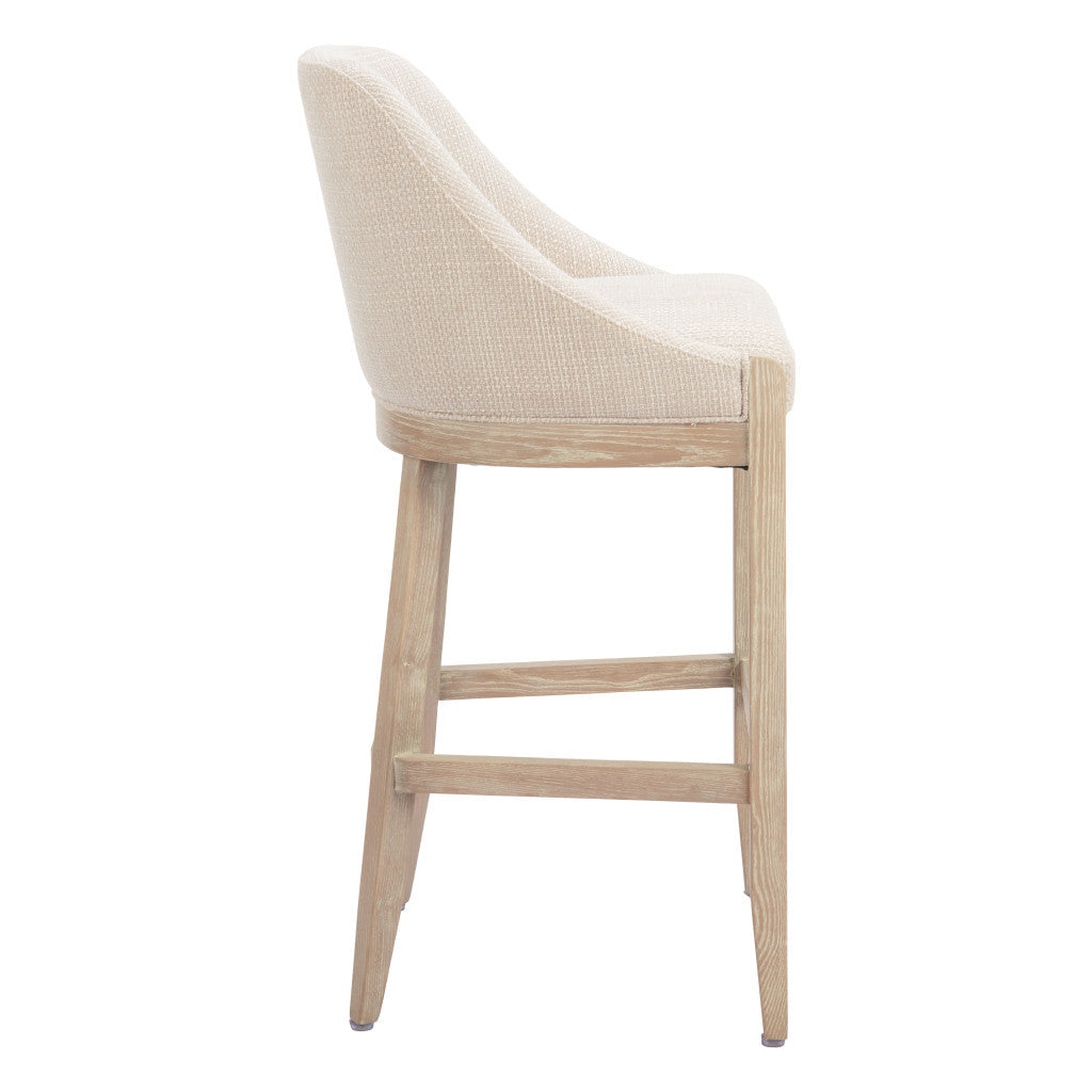 31" Beige and Natural Fabric and Solid Wood Bar Height Bar Chair - Loft&Timber