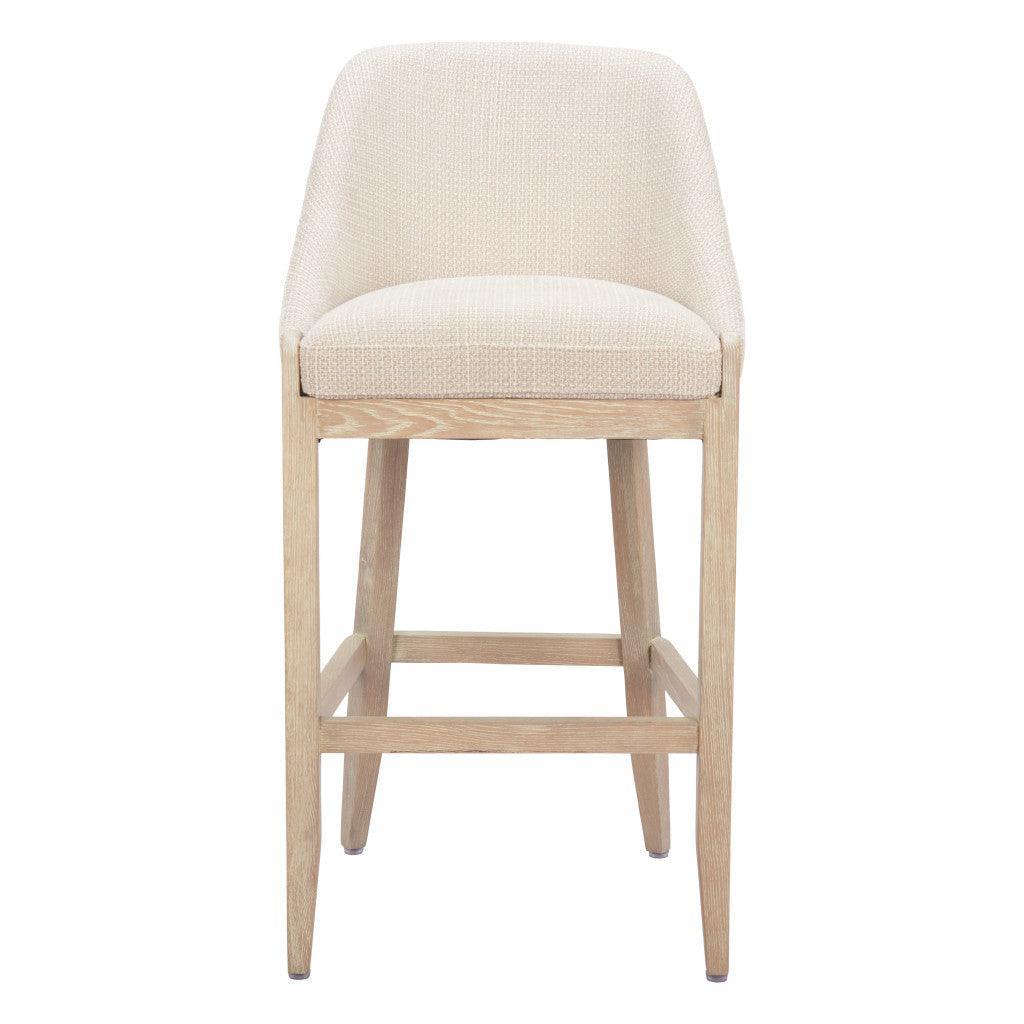 31" Beige and Natural Fabric and Solid Wood Bar Height Bar Chair - Loft&Timber